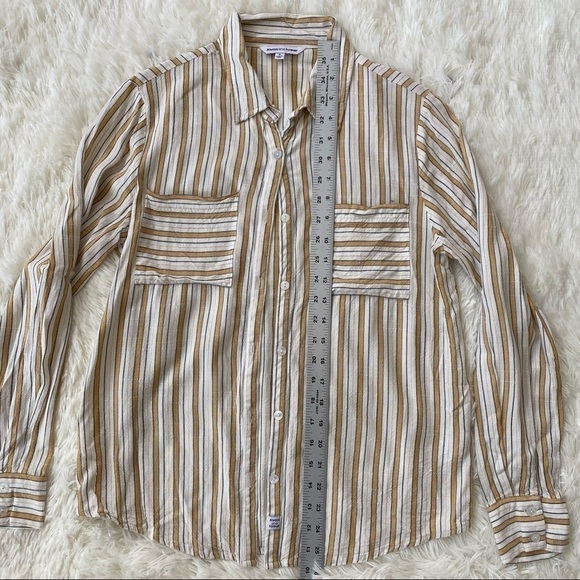 Always And Forever Striped Button Up Blouse | White & Yellow | Small - Picture 6 of 6